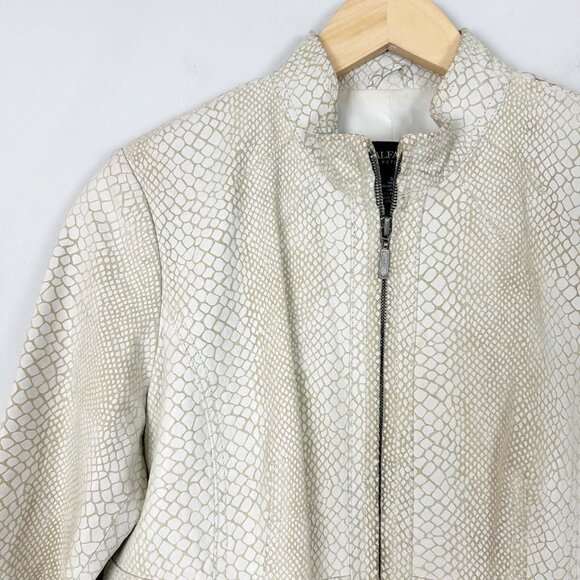 Vintage Alfani Snakeskin Leather Jacket Beige Short Size Small Women's - Picture 2 of 5